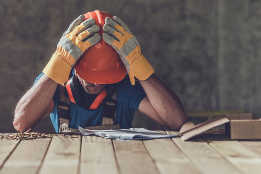 Disappointed lowest priced roofing Contractor Wearing a Hardhat and Gloves
