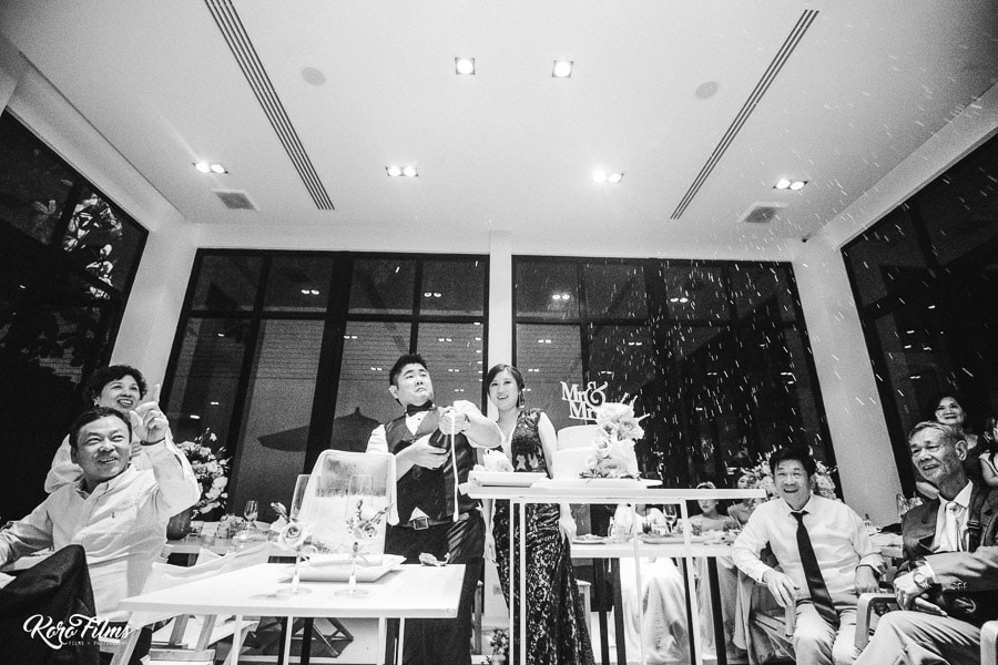 Western Wedding Celebrate with champagne Black and white