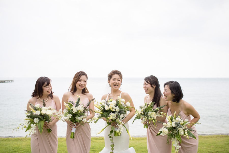 Western Wedding Bride and bridesmaid At sea