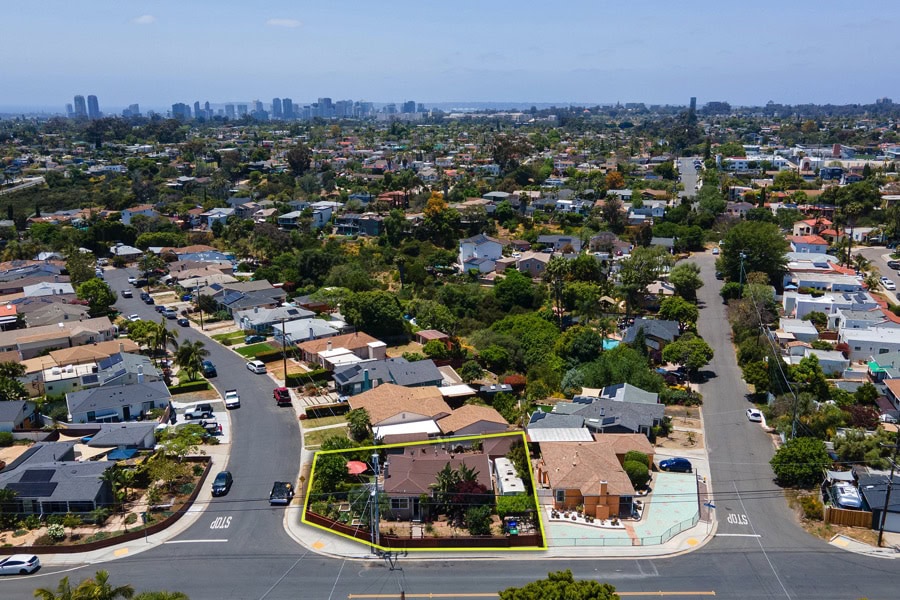 Drone View of North Park Home at 2632 Boundary and view of the City