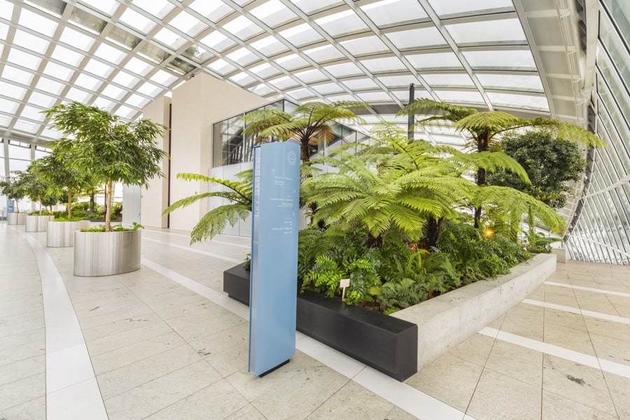 Wayfinding totem located at the top of the steps within the Sky Garden