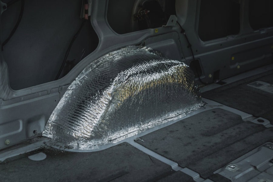 van floor insulation, reflectix on wheel well, arboursabroad, vantrails