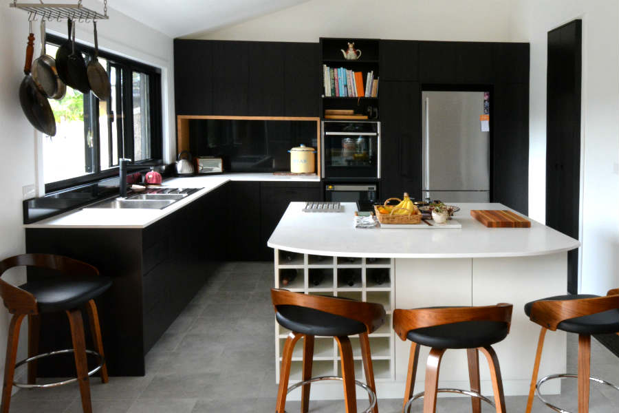 Custom made black kitchen from Frenchs Forest.Custom made joinery and cabinet making.
