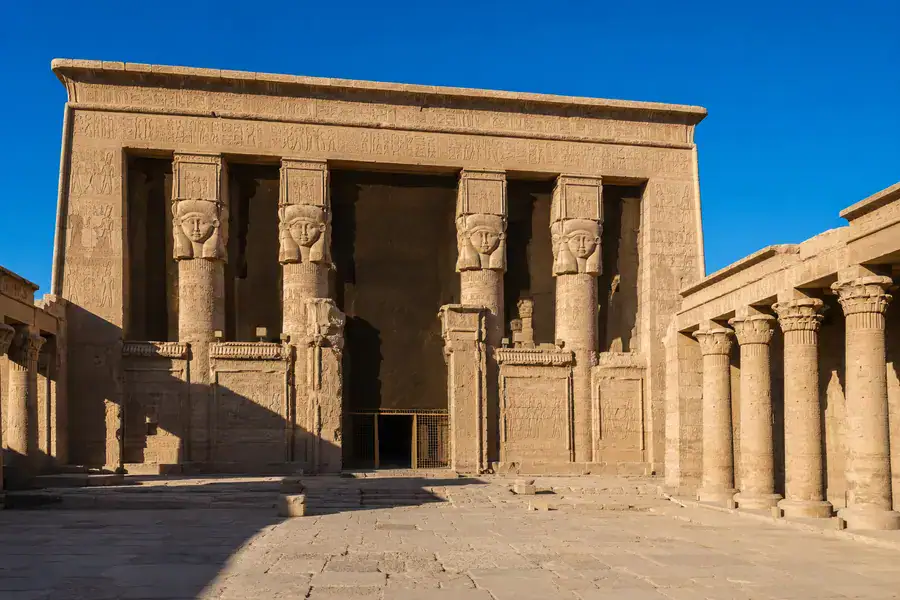 Hathor-headed columns at Dendera Temple