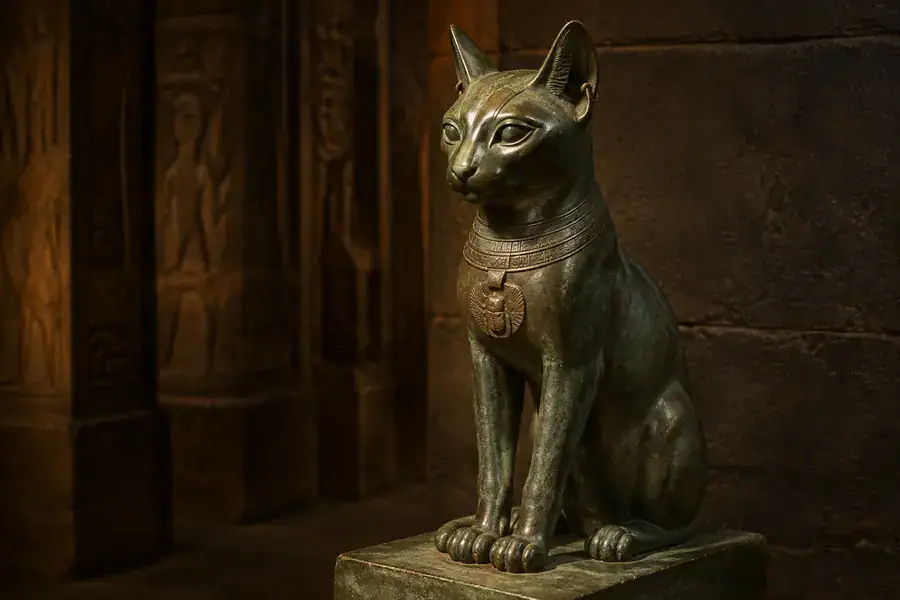 Bronze statue representing Ancient Egyptian Cats and Bastet