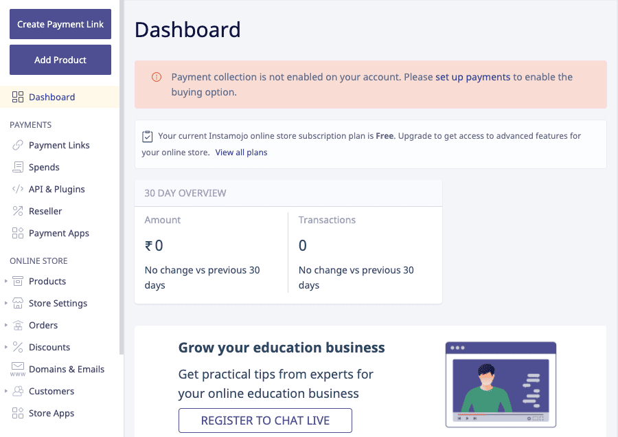 how to create online store - dashboard