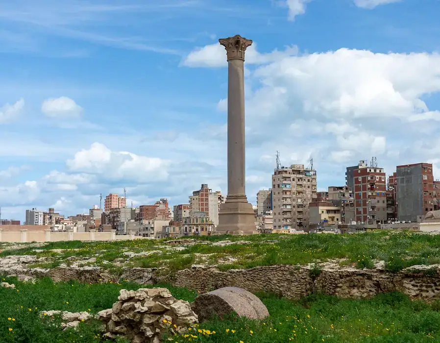 Historical sites in Egypt including Pompey's Pillar