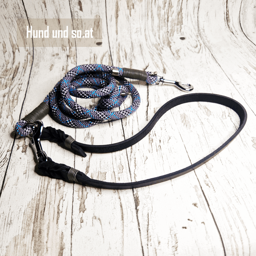 Hundeleine Leder Seil Tartan Blau
