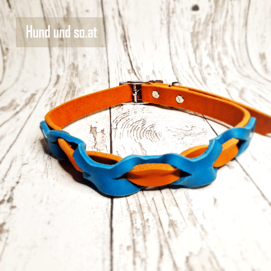 Hundehalsband Leder orange türkis