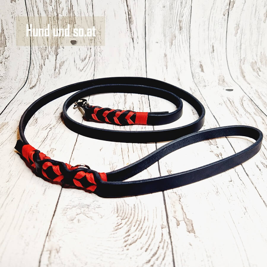Hundeleine Leder Schwarz Rot