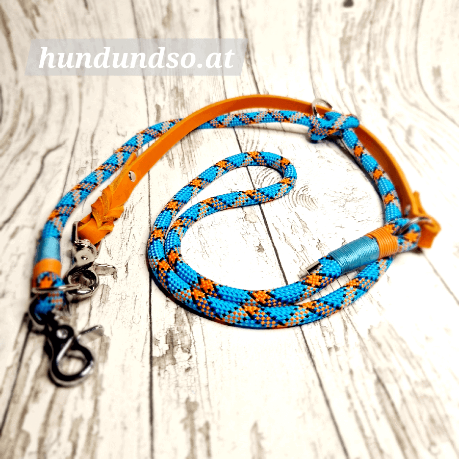 Hundeleine Seil Leder Orange Blau 