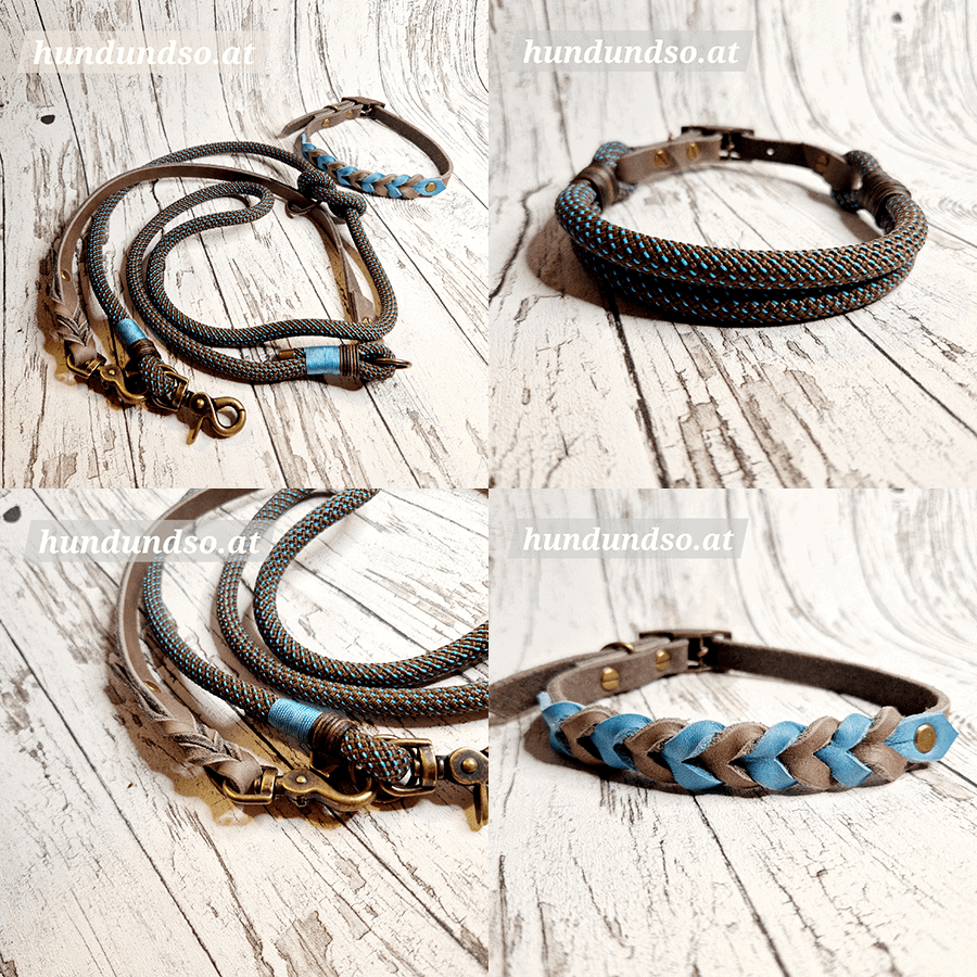 Hundeleine Halsband Set Seil Leder Elite