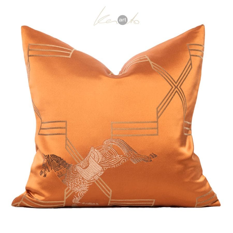 Orange, gold luxury decorative Jacquard/Silk cushion
