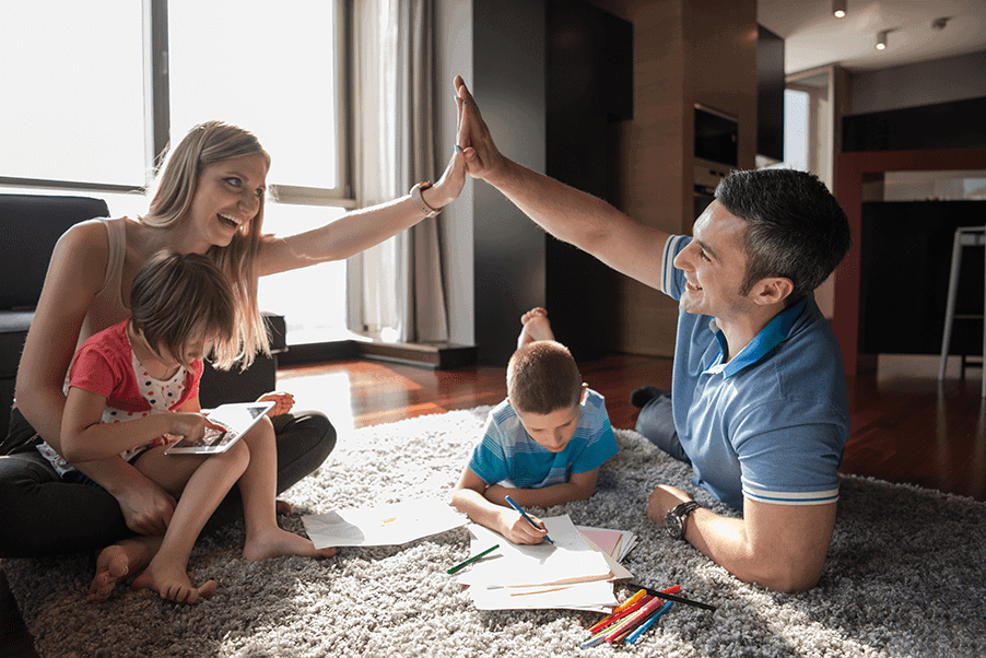 family happy playing with kids