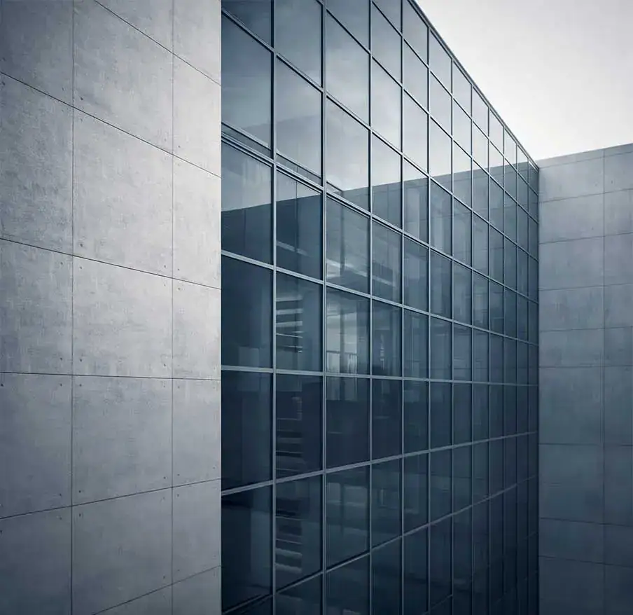 Modern architectural structure with glass facade symbolizing digital strategy and brand architecture