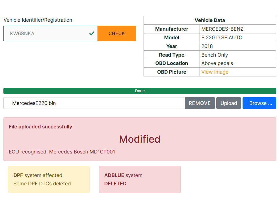 Results from analysing engine ECU