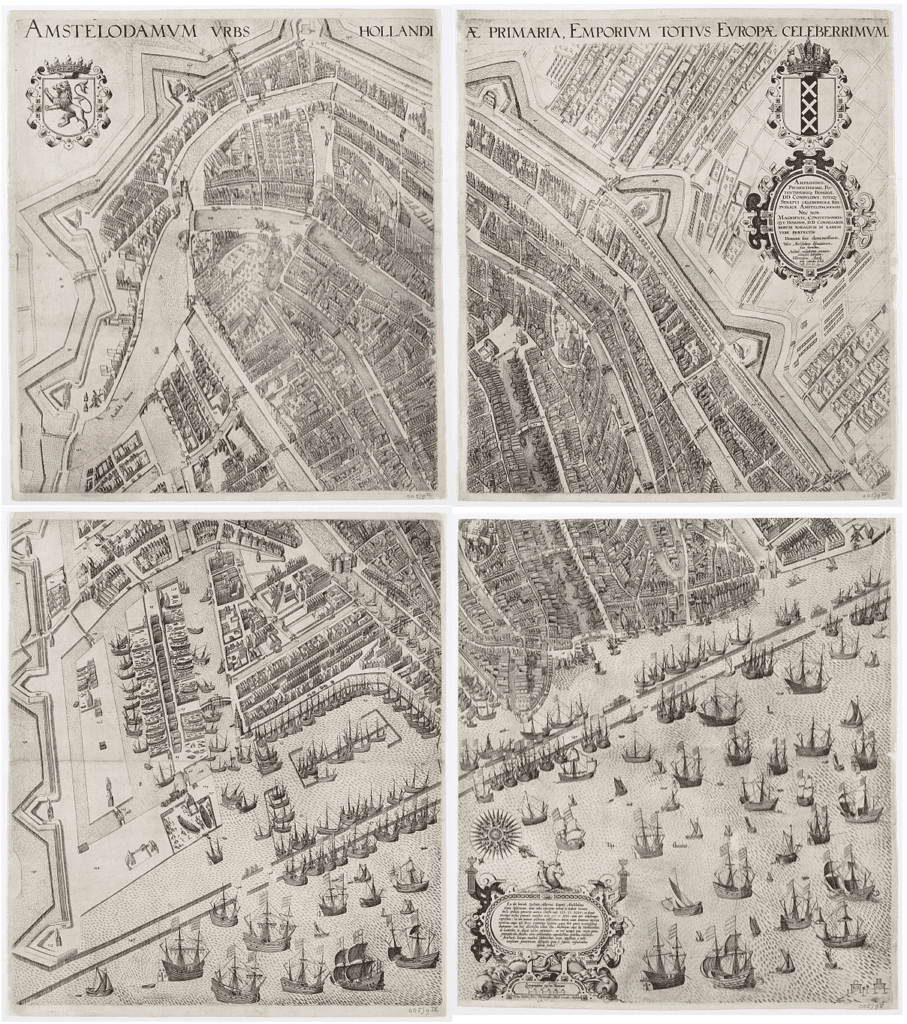 Amsterdam, the city of Holland, the most famous magazine of all Europe. 4-part map of Amsterdam.