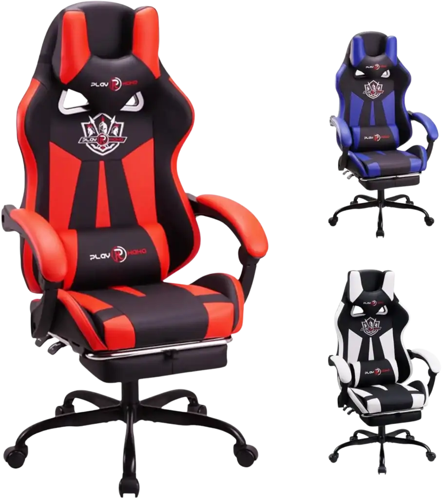 PLAY HAHA GAMING CHAIR ergonomic red PU leather recliner with footrest and lumbar support