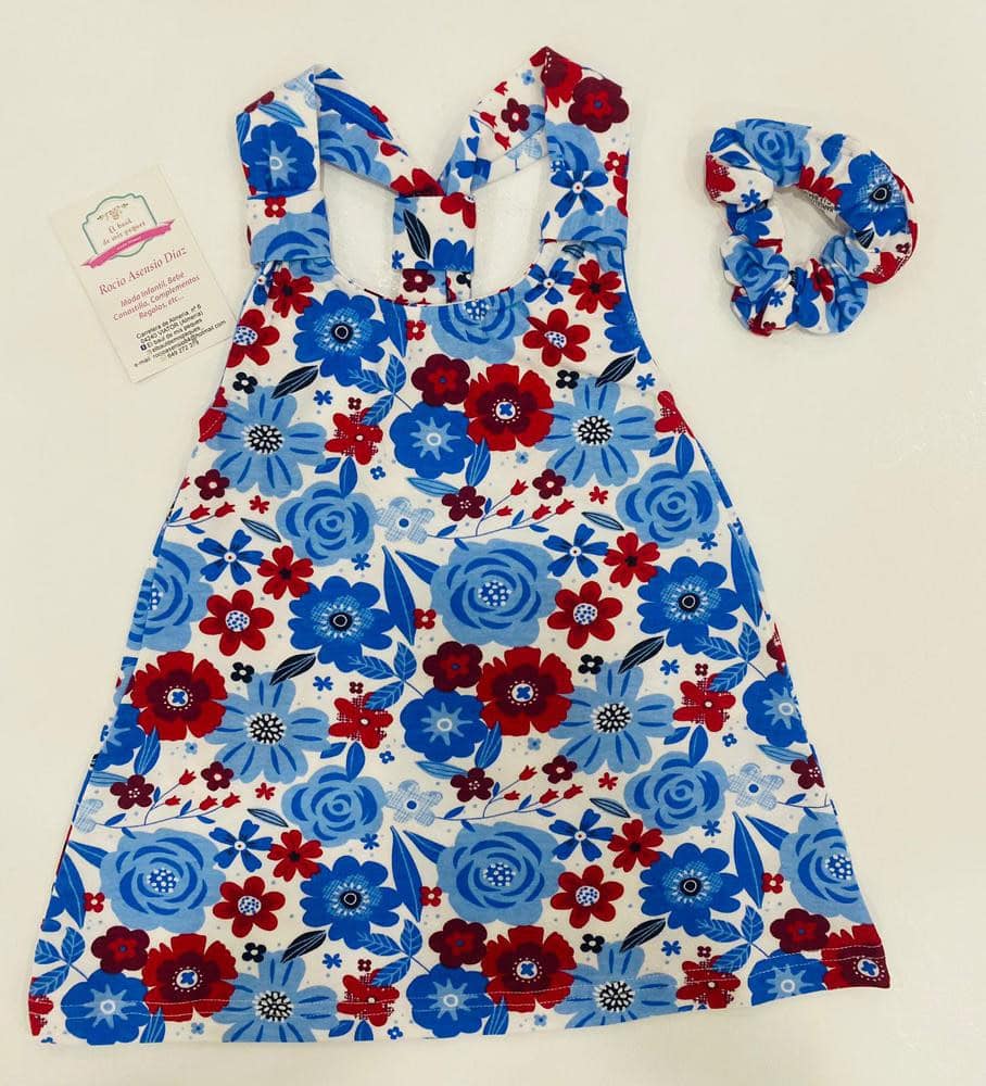 Vestido coletero flores azul rojo