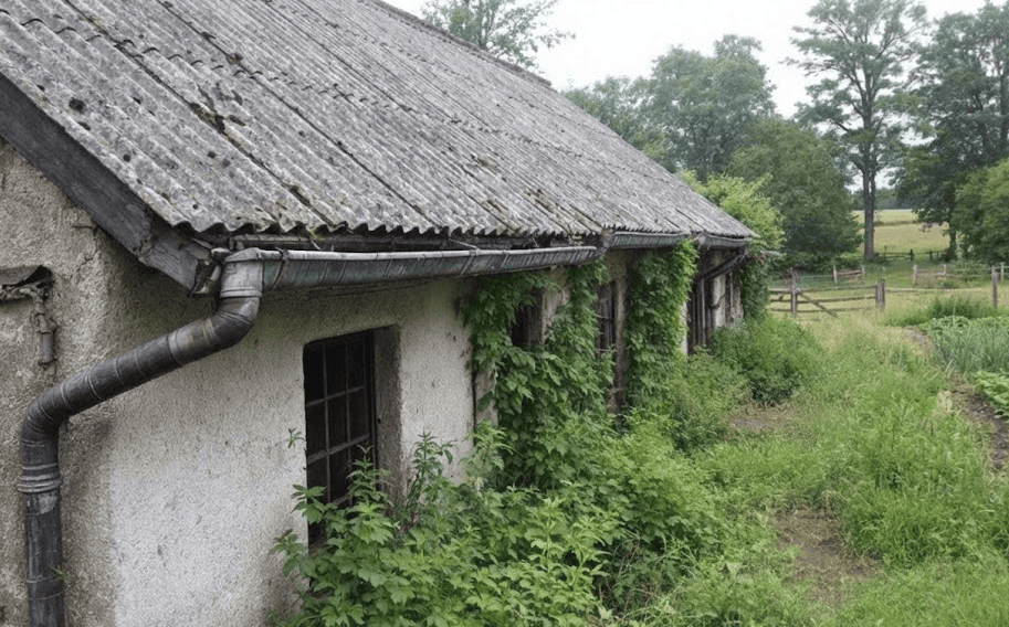Two technicians in white protective suits and respirators carefully scooping loose-fill vermiculite insulation into a bag during Farm & Agricultural Asbestos Removal Grantham in a farmhouse loft.