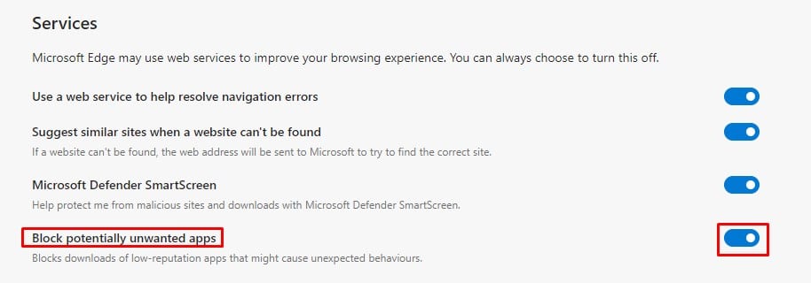 Enable Microsoft Edge Craoware Blocker