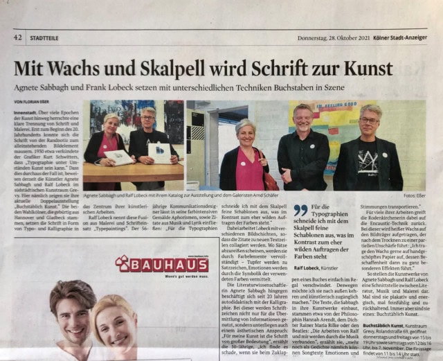 Artikel KSTA Buchstäblich Kunst