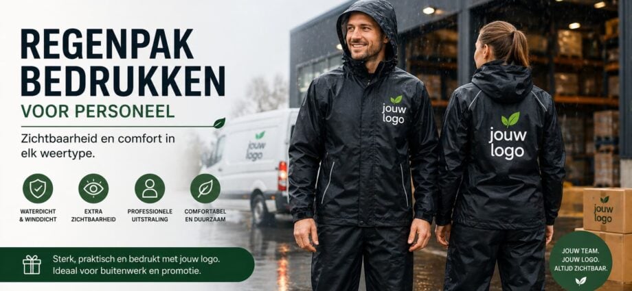 Regenpak bedrukken met logo voor personeel in regenachtige werkomgeving