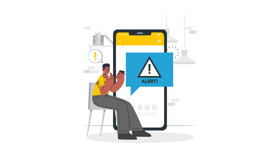 Phone version of a field service automation app that has an alert notification, indicating potential users to beware of "free" automation apps that compromise on performance.