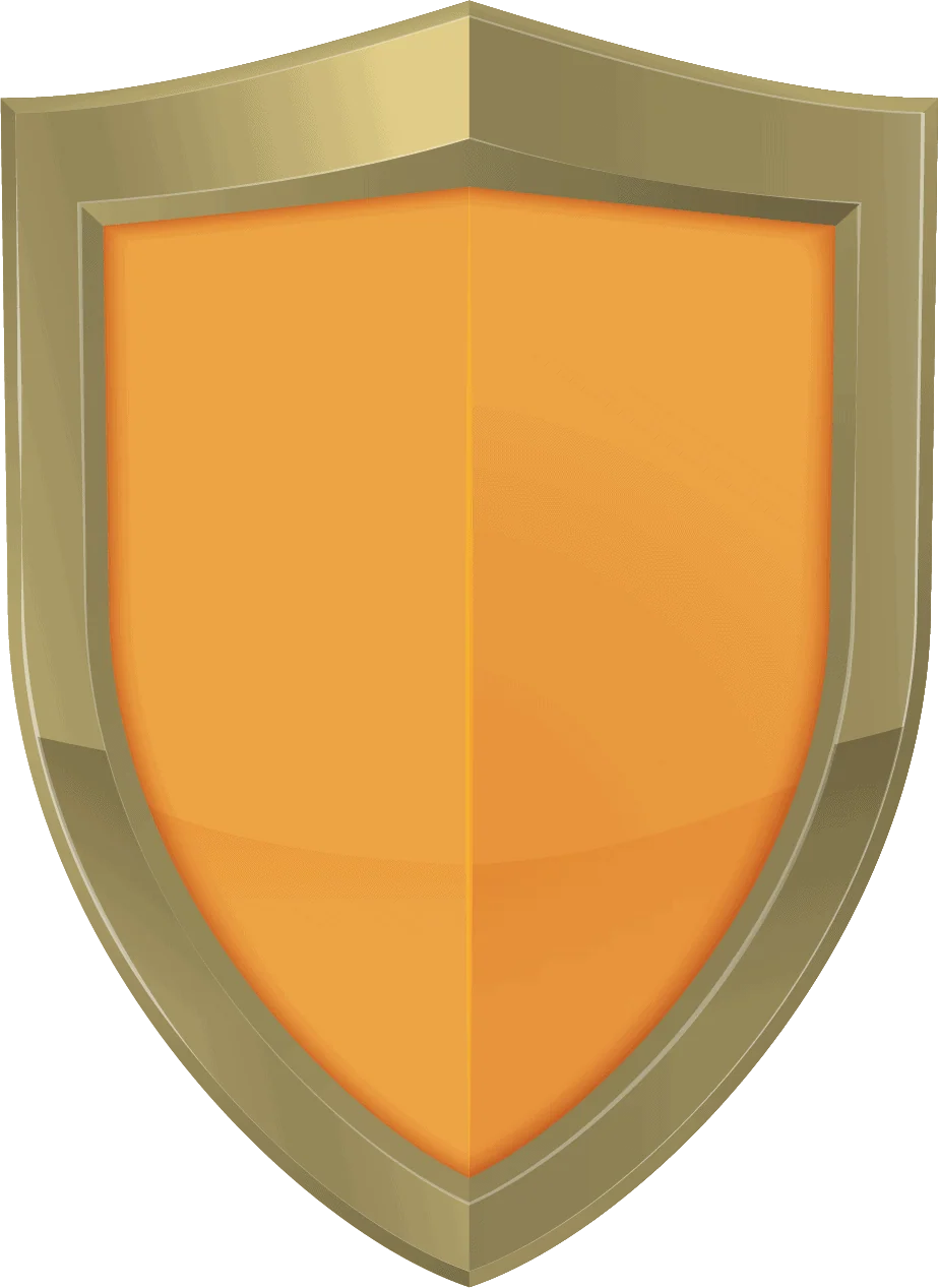 Symbolisches oranges Schild mit goldener Umrandung.