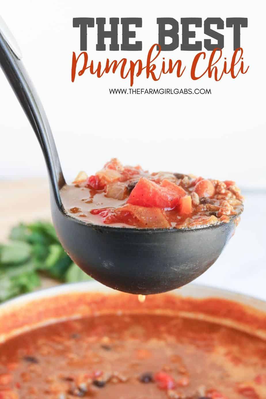 Pumpkin Chili is a delicious twist on the classic chili recipe. This easy chili recipe is made with pumpkin puree, ground beef, beans, and a simple homemade blend of chili seasonings. #pumpkinchili #chilirecipe #pumpkinrecipe