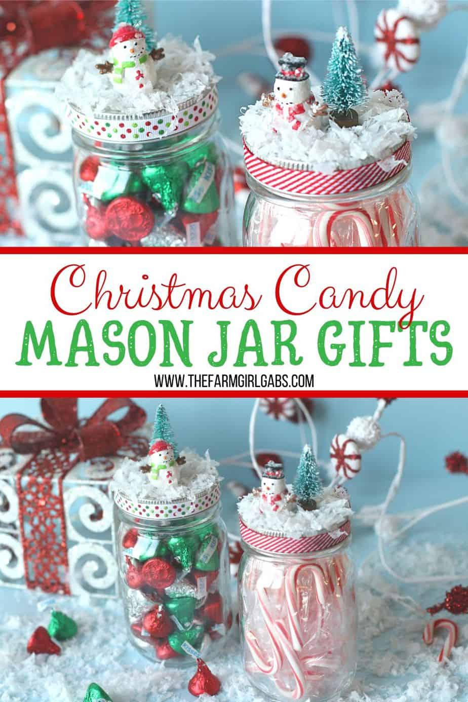 Spread some sweet cheer to friends and family with these DIY Christmas Mason Jar Gifts. Fill these treat jars with Christmas candy or a favorite snack. Mason jar gifts are easy to make and fun to give. #masonjarcraft #christmasgift #christmasmasonjargift