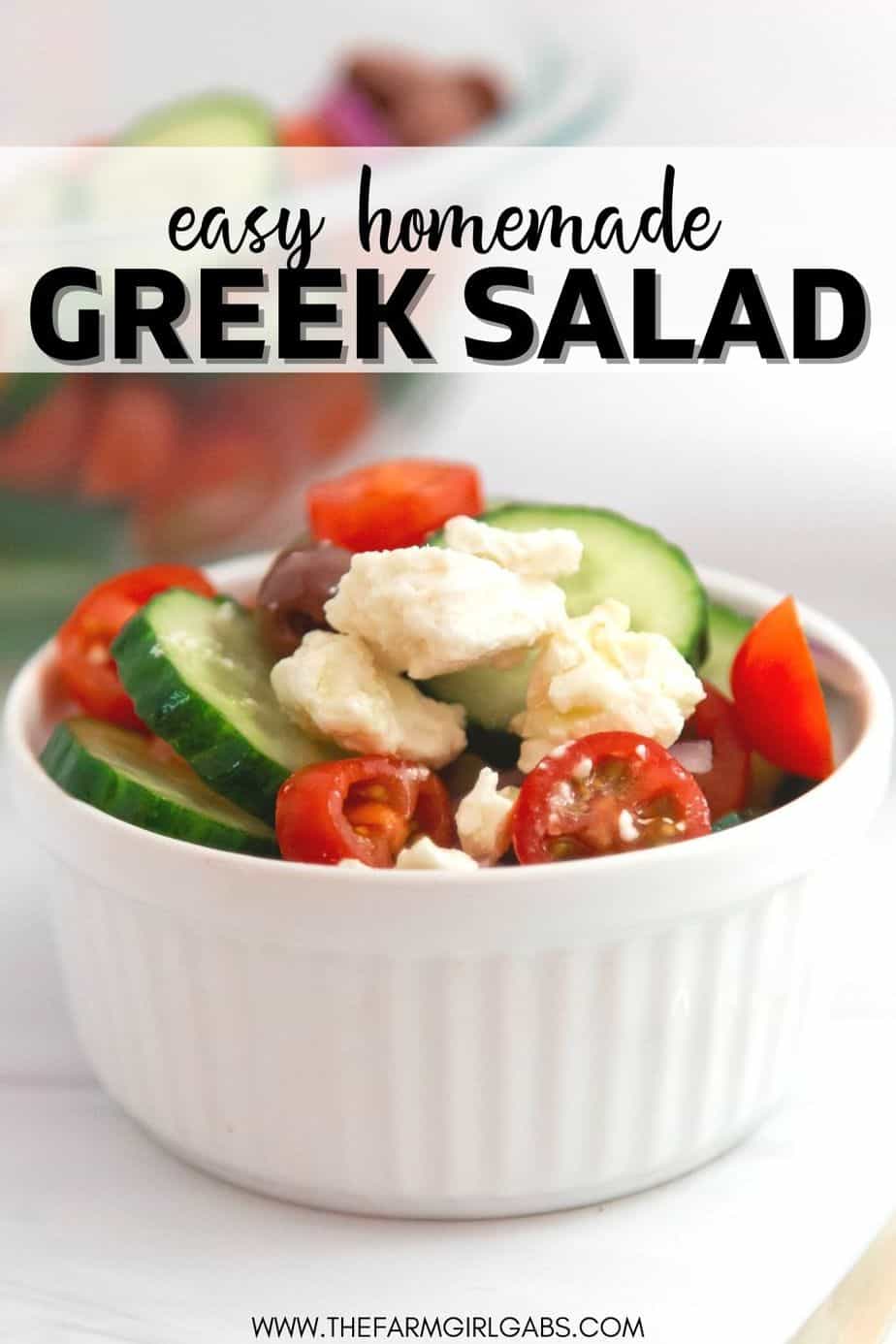 If you’d like a light and refreshing side dish, try this Greek Salad. It consists of healthy ingredients that are good for you, including cucumbers and red onions. This is an easy salad recipe to serve as a simple side dish, potluck recipe or at a summer picnic.