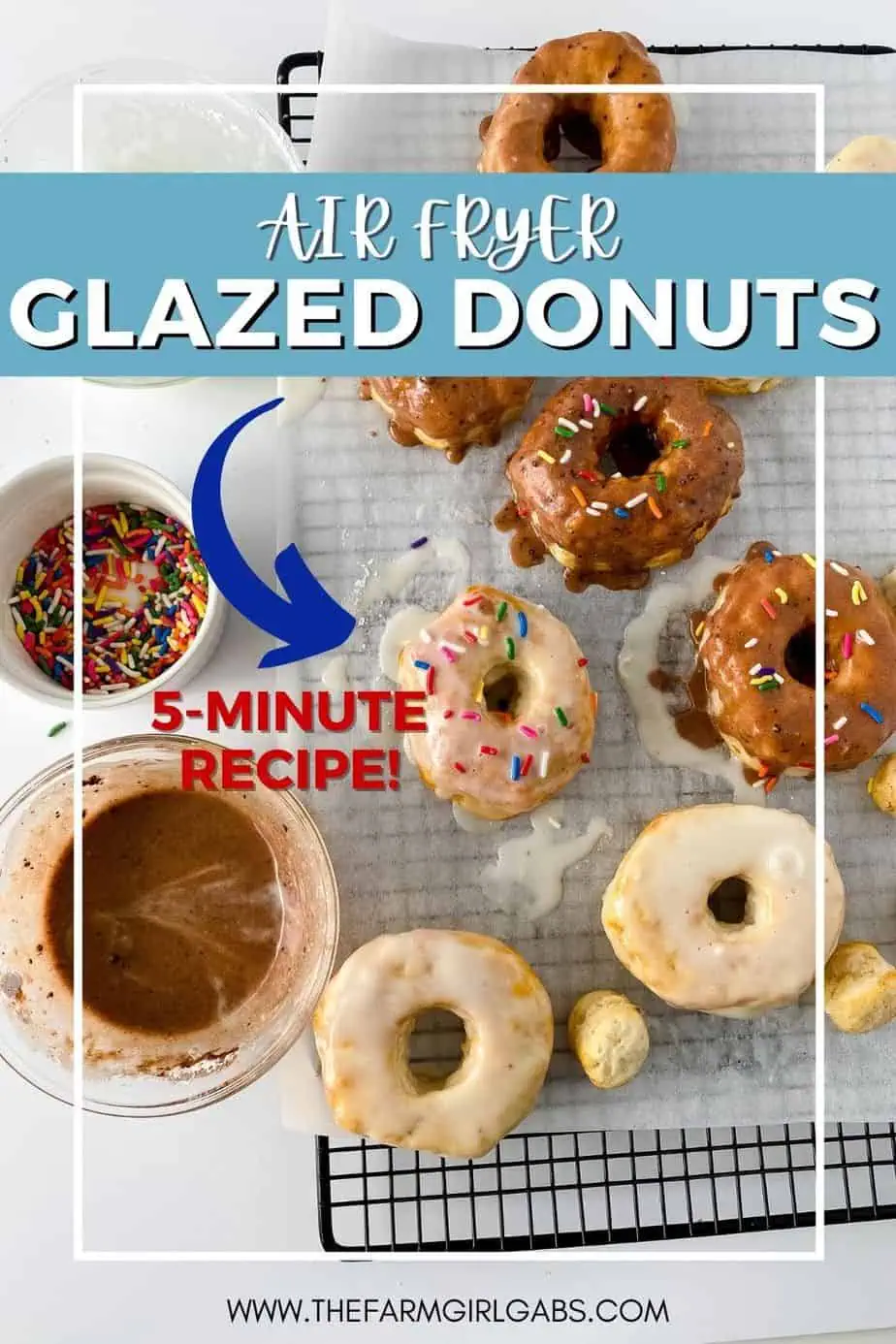 Homemade Donuts are a delicious breakfast treat or snack! Quick to make and healthier than cooking them in oil, 5 Minute Air Fryer Donuts can be customized with different flavored glazes. This is an easy air-fryer dessert recipe.