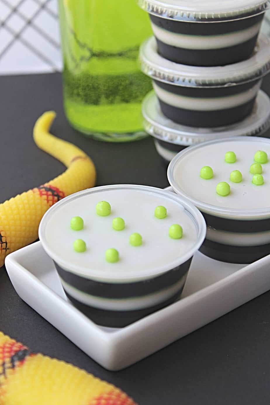 Want a flavorful, fun treat to serve during Halloween? Make these Beetlejuice Jello Shots, perfect for entertaining adult family and friends!