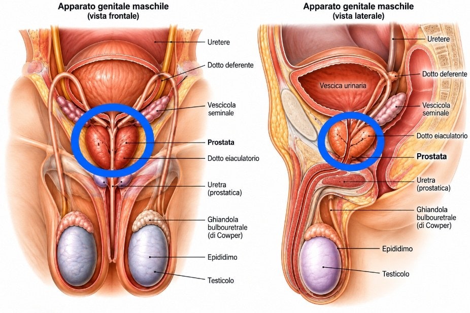 Anatomia della prostata e strutture pelviche coinvolte nel dolore