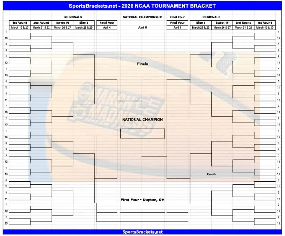Printable Blank 2026 March Madness Bracket