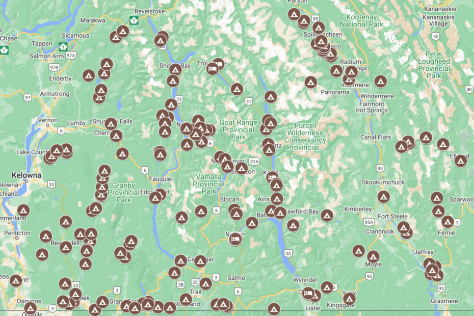 Map of Motorcycle ADV Campsites in BC
