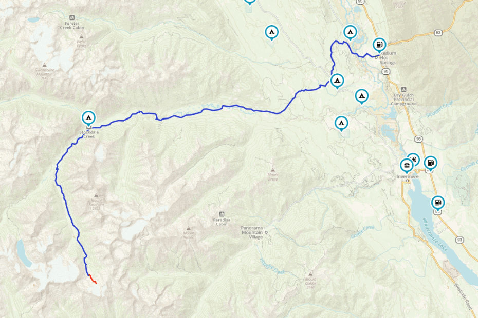 map of Farnham Glacier Motorcycle route