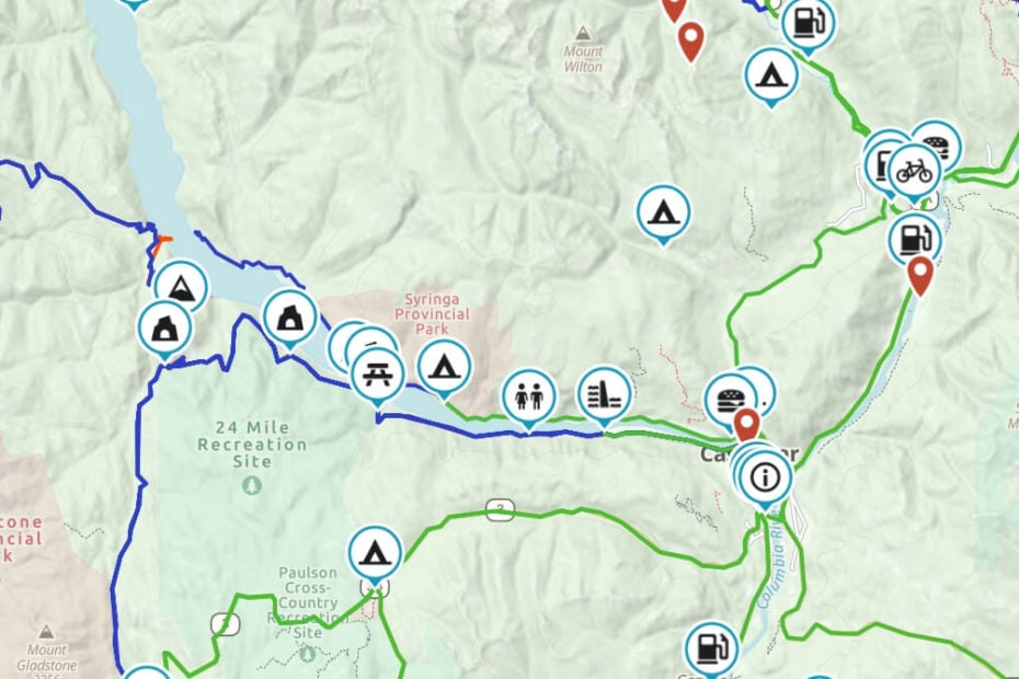Map of Castlegar Motorcycle Routes