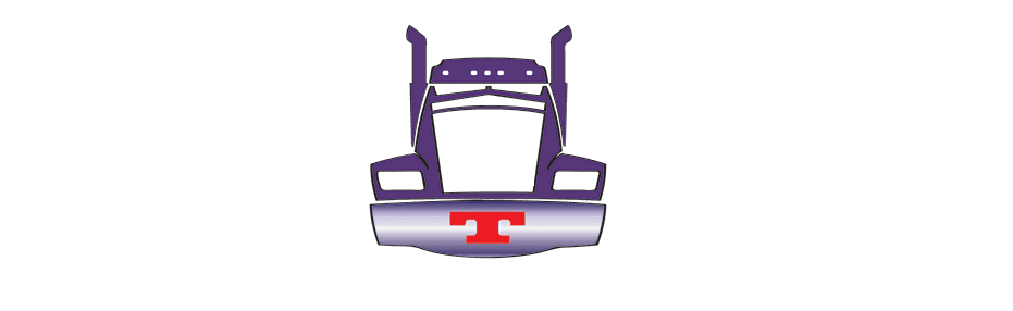 A purple graphic of a semi-truck front with a red T logo on the bumper, representing Total Truck Support Services for trucking back-office needs.