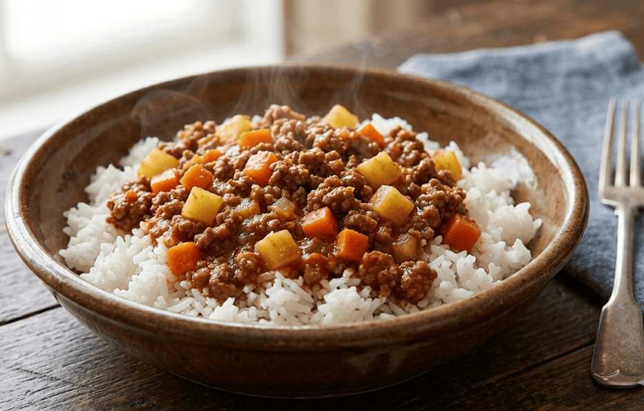 Finish bowl of Picadillo Mexicano over white rice.