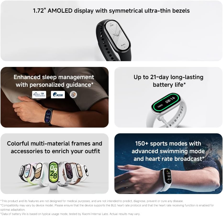 Xiaomi Smartband 10, Pantalla AMOLED de 1,72”, Carga rápida, 150+ Modos Deportivos, Monitorización de Salud y sueño, HyperOS 2.0, Impermeable 5ATM, Brújula