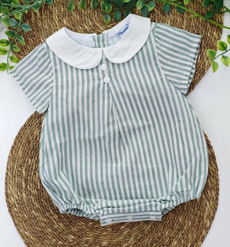 Pelele Rayas Verde cuello blanco