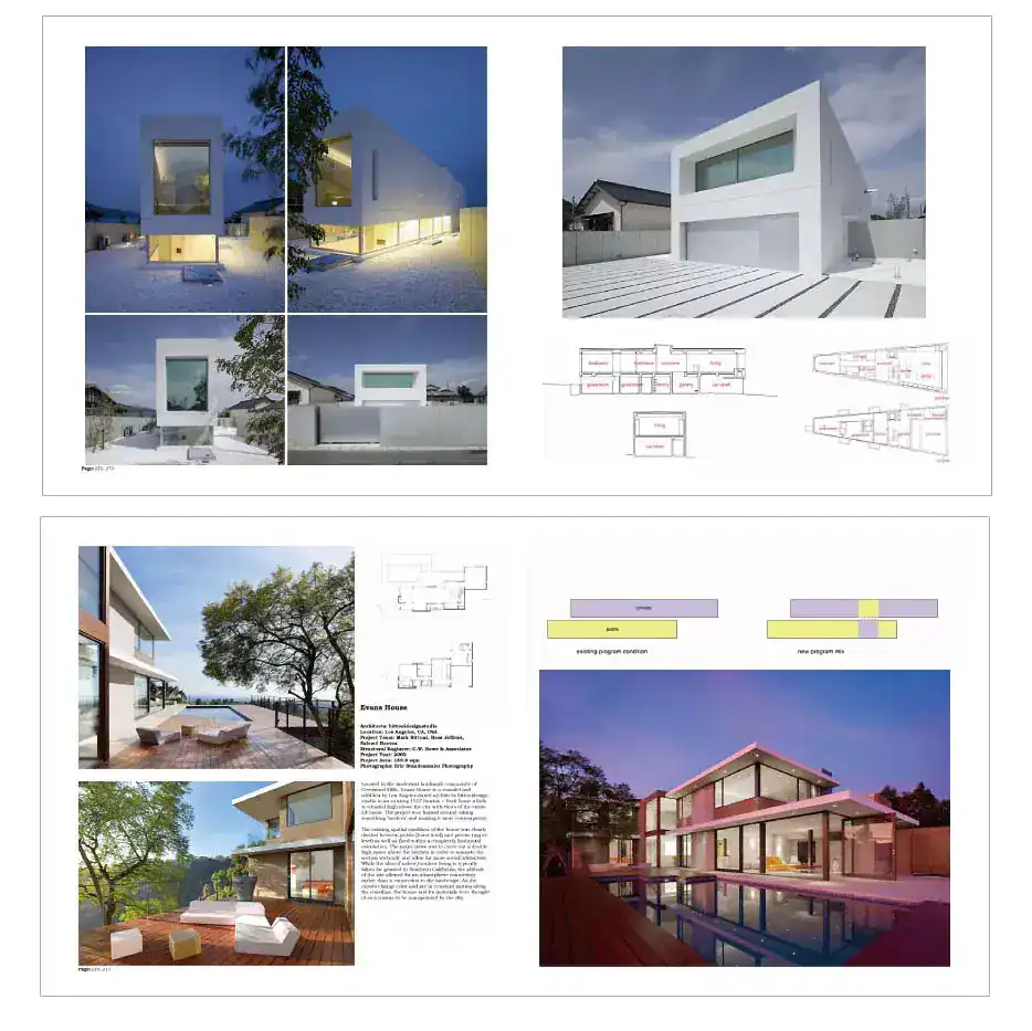 Modern minimalist white residential house with large rectangular windows and clean angular lines.