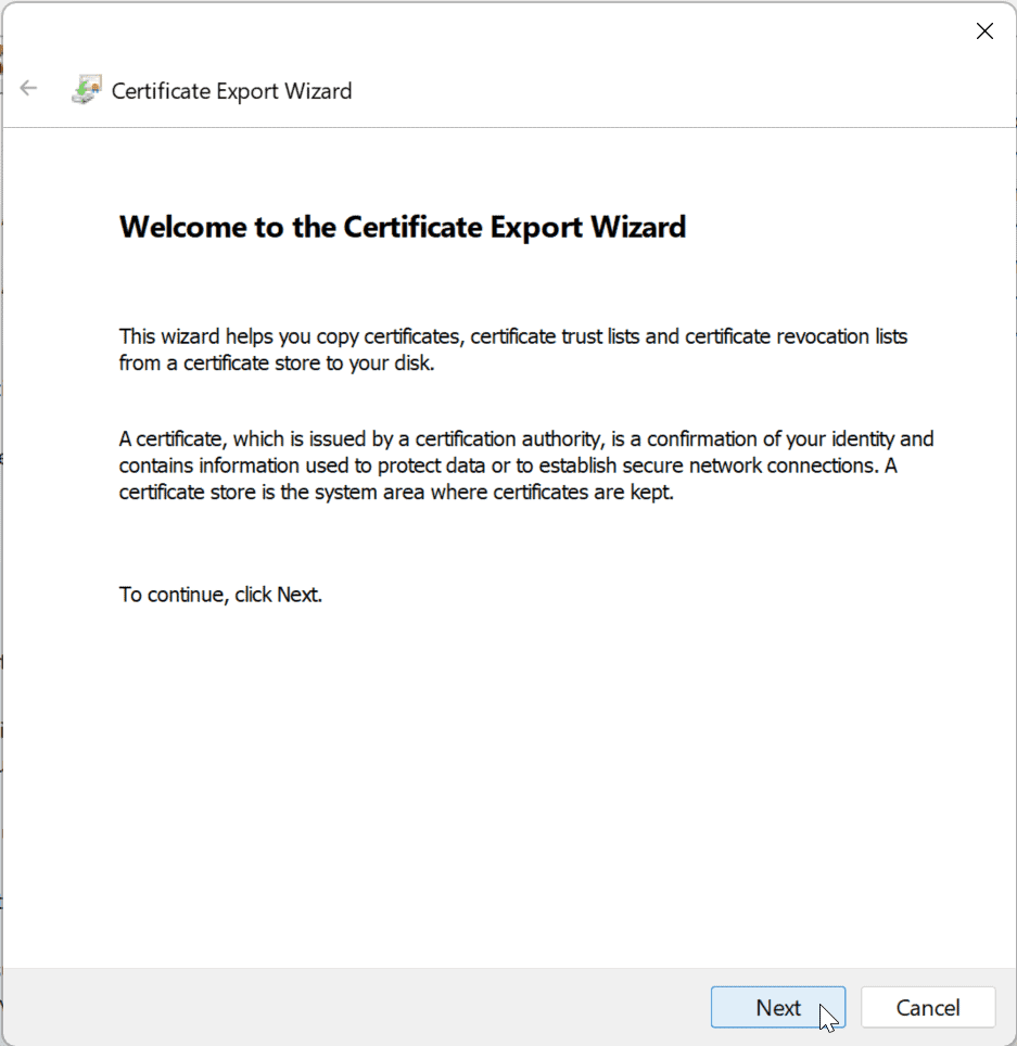Certificate export introduction