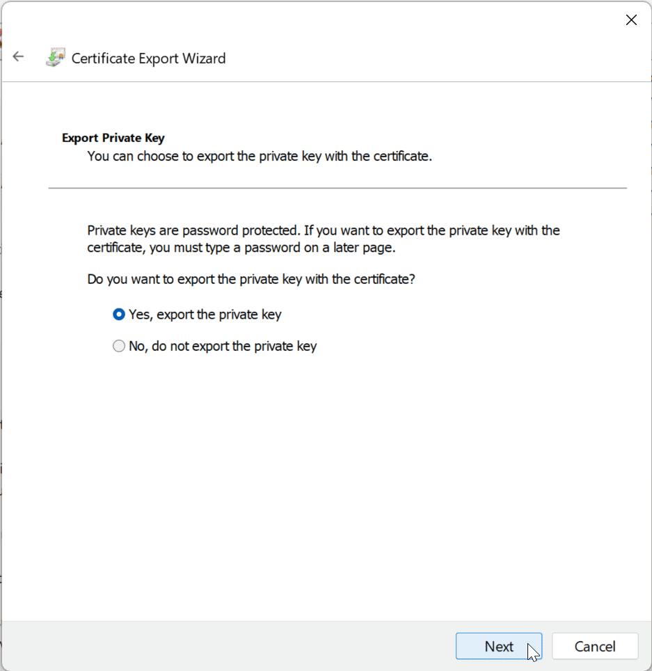 Export with private key