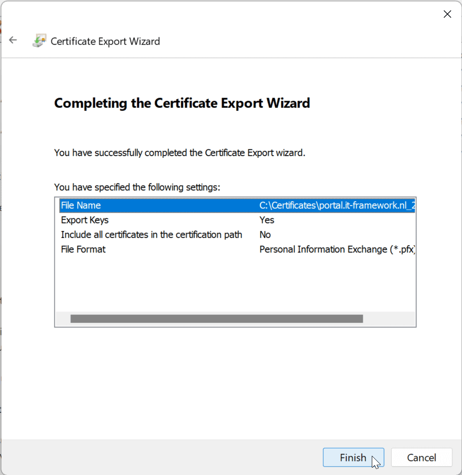 Certificate export overview