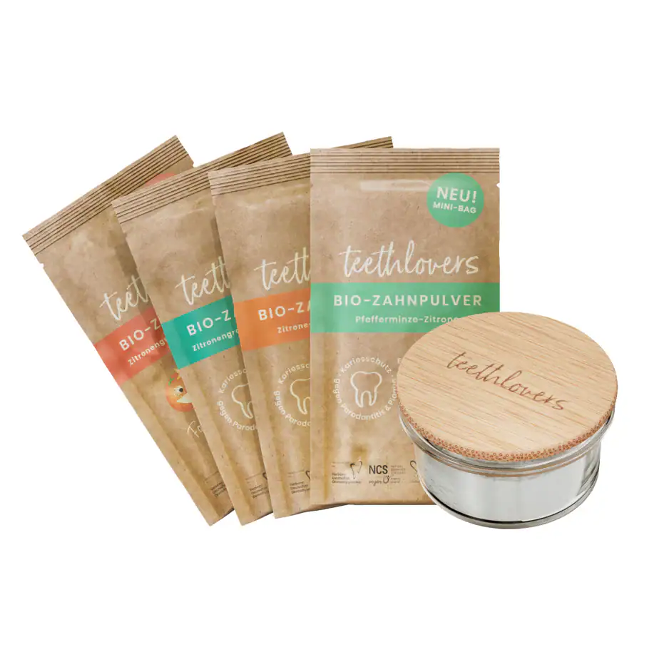 TEETHLOVERS BIO-ZAHNPULVER BAGS & GLÄSER