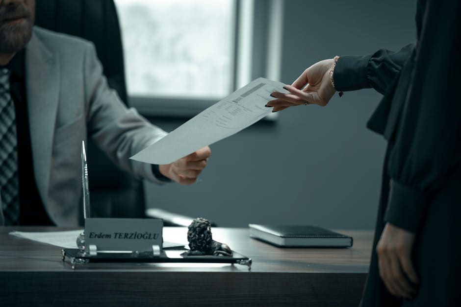 A formal business interaction with document