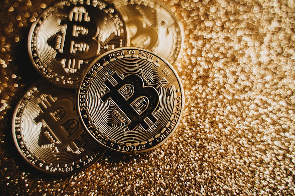 Close up of Bitcoin cryptocurrency coins on a spar 1